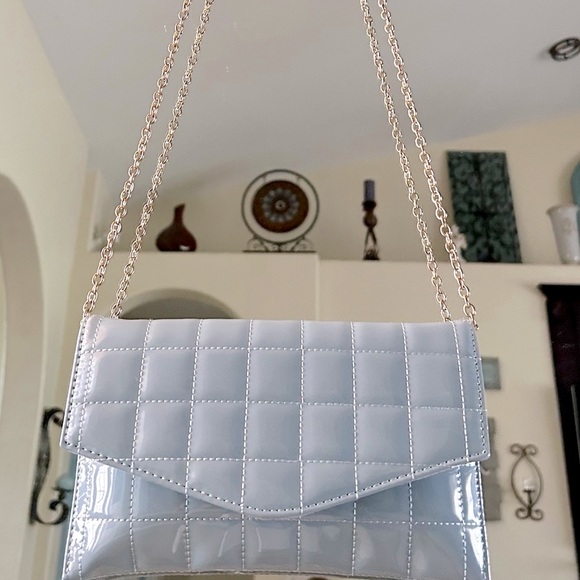 🌸🌷Crossi Blue Envelope Style Patent Puffy Quilted Crossbody Shoulder Bag Clutch - Picture 4 of 16